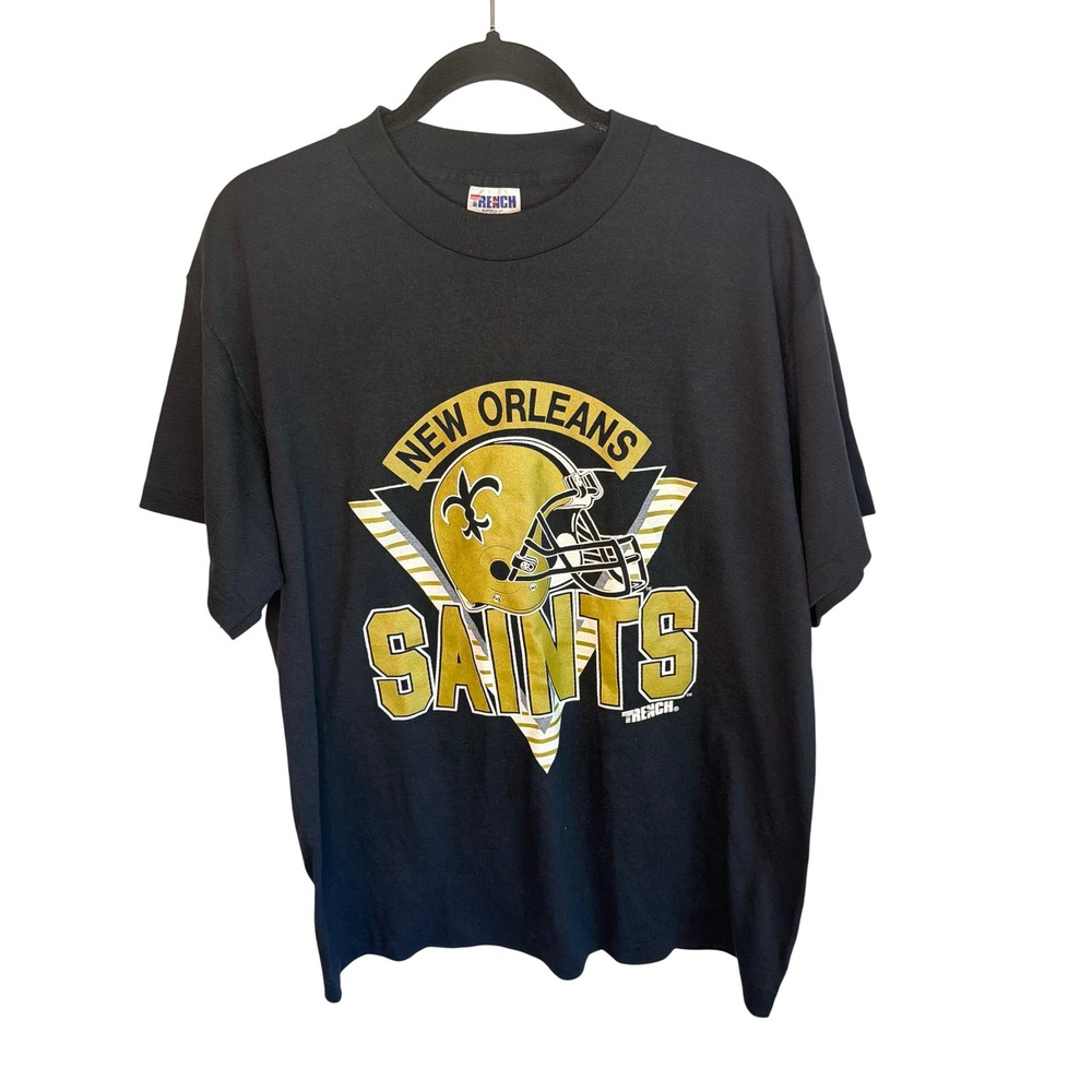Vintage 90's Trench New Orleans Saints T Shirt Mens XL Black NFL Single Stitch